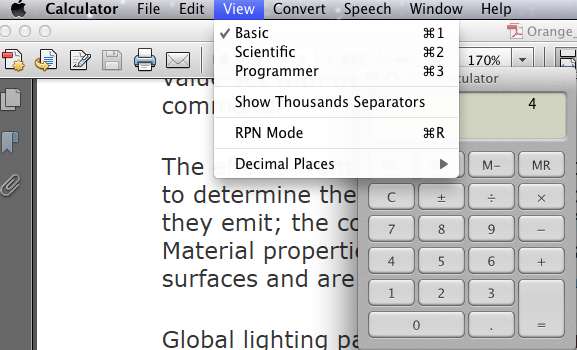 Selecting Mac OS X Calculator Mode
