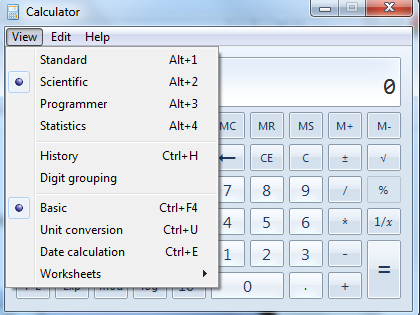 Selecting Scientific Calculator Mode Windows Calc